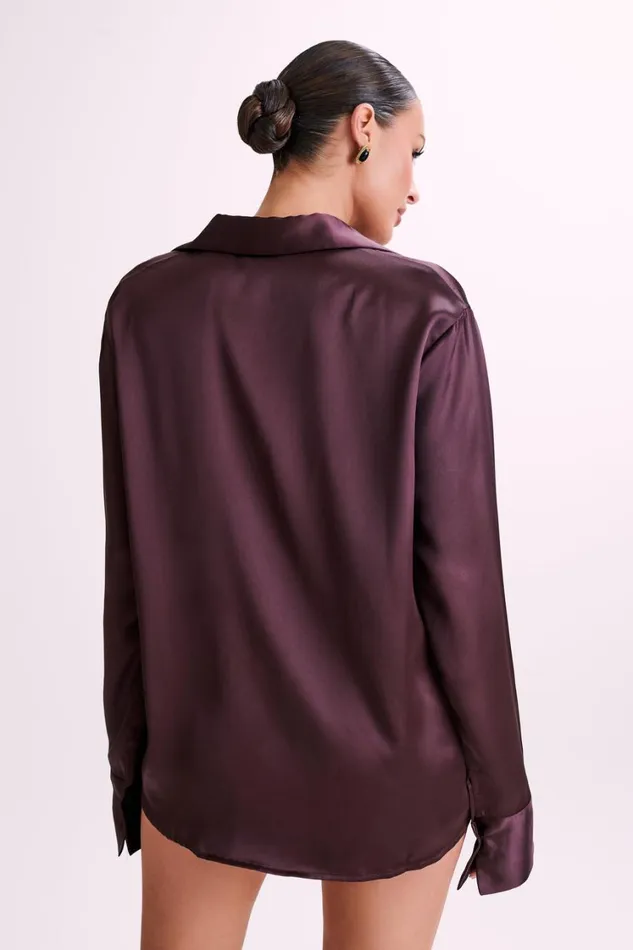 Women Meshki Tops Nori Satin Shirt 8211 Plum