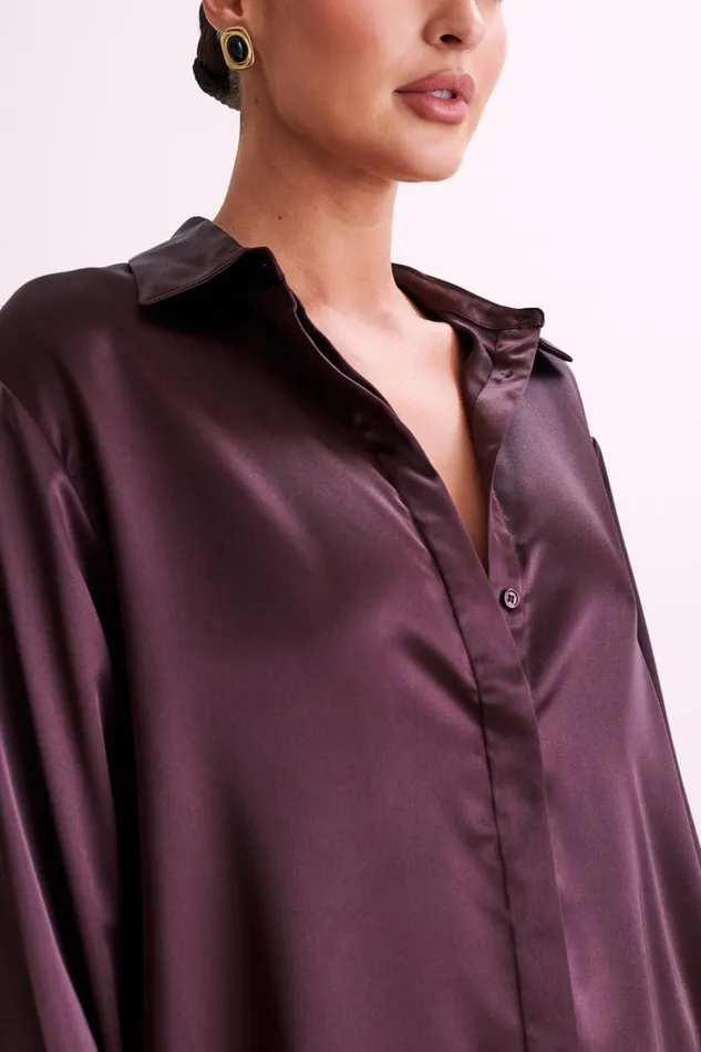 Women Meshki Tops Nori Satin Shirt 8211 Plum