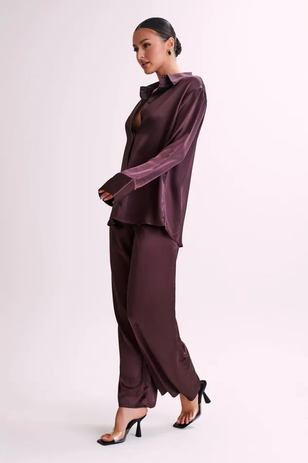 Women Meshki Tops Nori Satin Shirt 8211 Plum