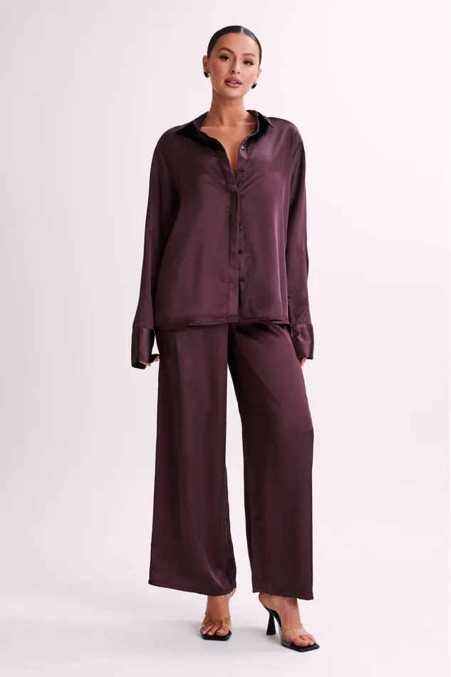 Women Meshki Tops Nori Satin Shirt 8211 Plum