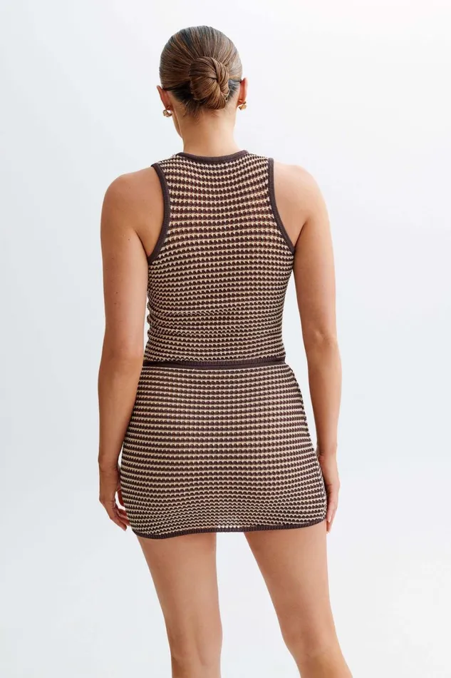 Women Meshki Tops Omarosa Stripe Knit Tank Top 8211 ChocolateNude