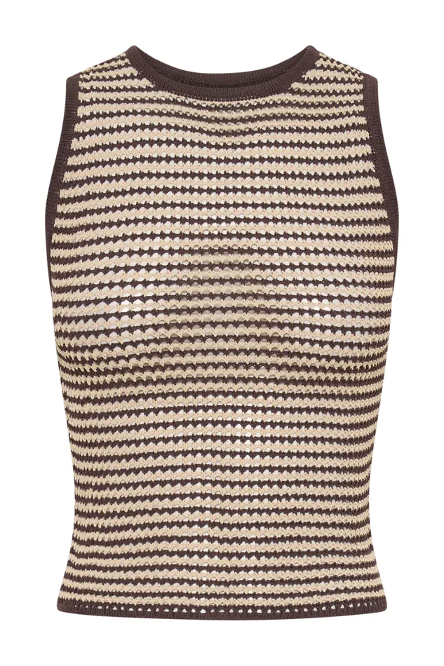 Women Meshki Tops Omarosa Stripe Knit Tank Top 8211 ChocolateNude