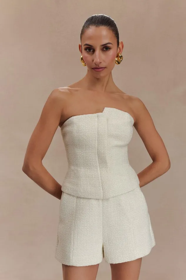 Women Meshki Tops Parker Boucle Strapless Asymmetric Top 8211 Ivory