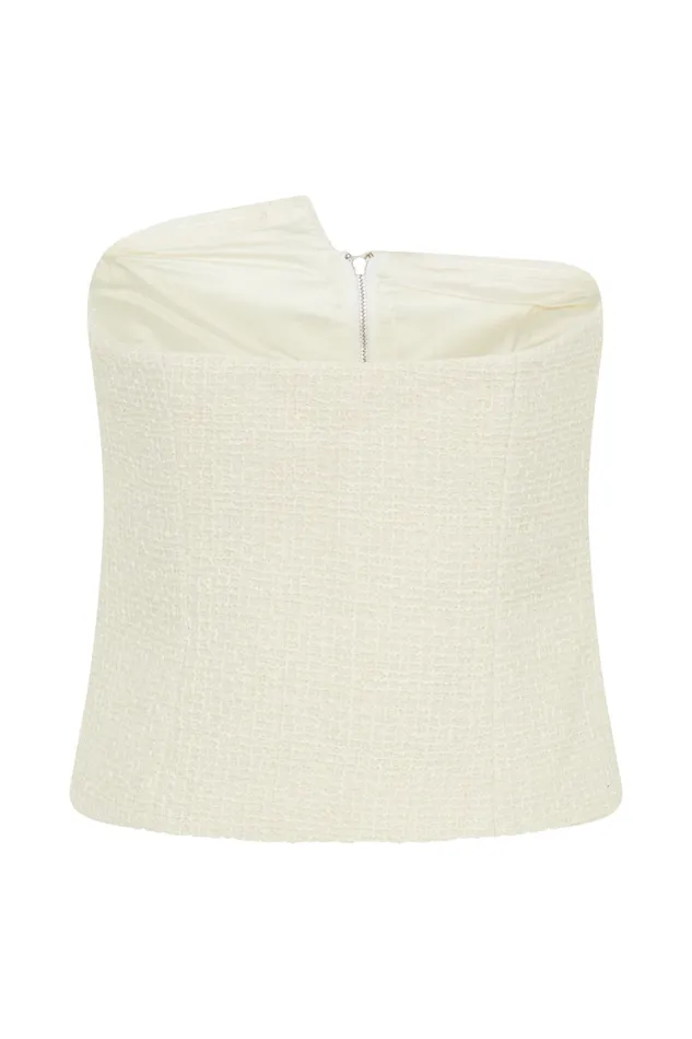 Women Meshki Tops Parker Boucle Strapless Asymmetric Top 8211 Ivory