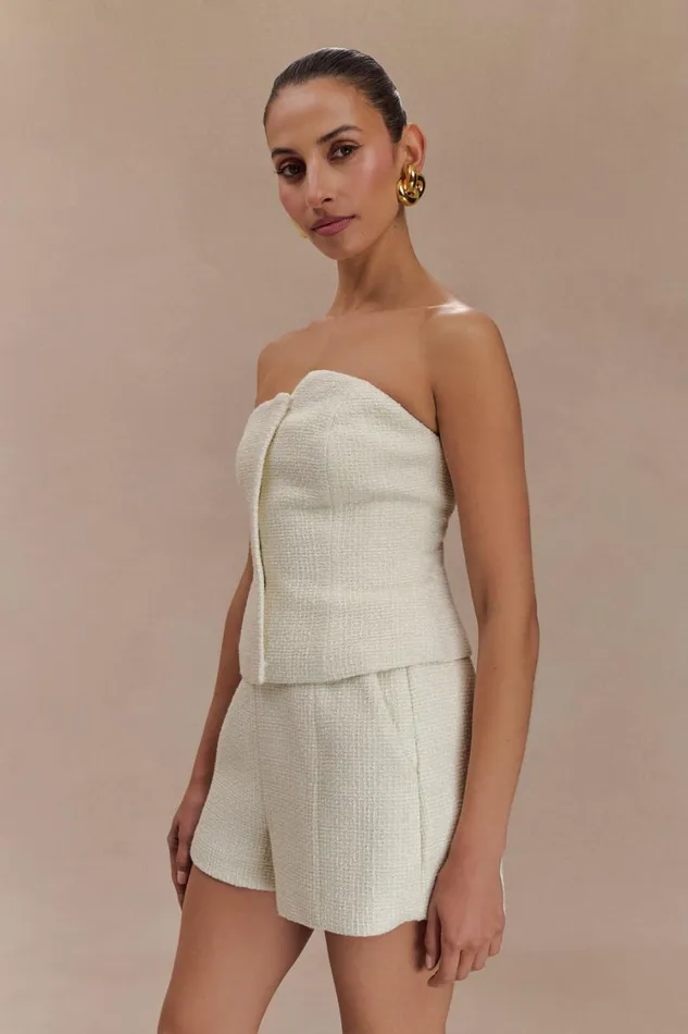 Women Meshki Tops Parker Boucle Strapless Asymmetric Top 8211 Ivory