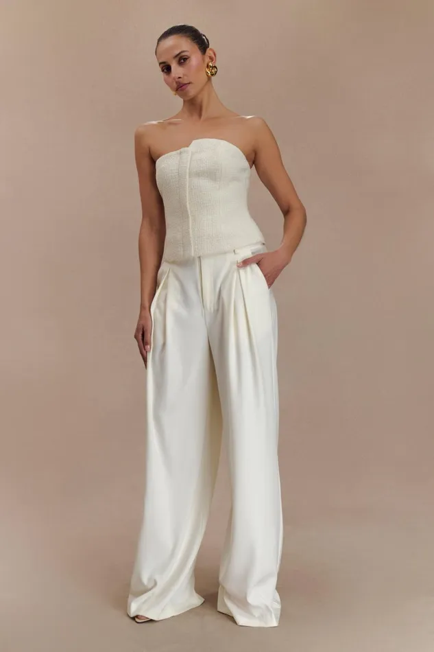 Women Meshki Tops Parker Boucle Strapless Asymmetric Top 8211 Ivory