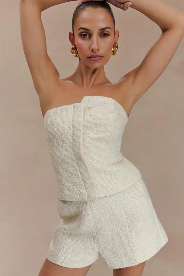 Women Meshki Tops Parker Boucle Strapless Asymmetric Top 8211 Ivory