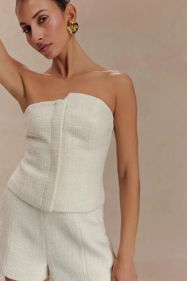 Women Meshki Tops Parker Boucle Strapless Asymmetric Top 8211 Ivory