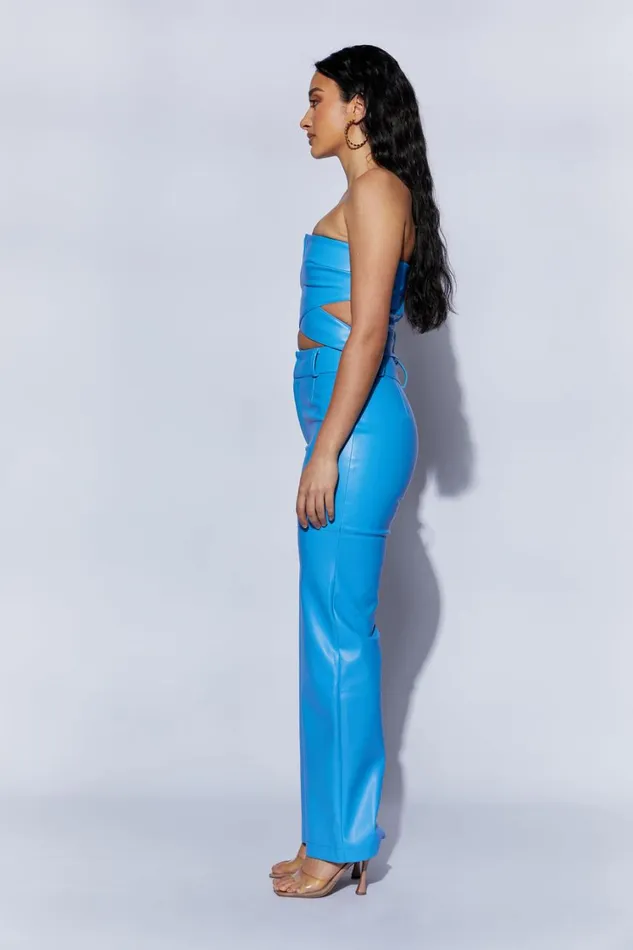 Women Meshki Tops Perrie Faux Leather Cut Out Crop Top 8211 Azure Blue Women Meshki Tops Perrie Faux Leather Cut Out Crop Top 8211 Azure Blue