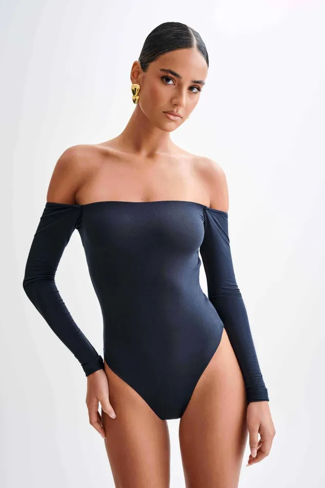 Women Meshki Tops Peta Off Shoulder Modal Long Sleeve Bodysuit 8211 Black