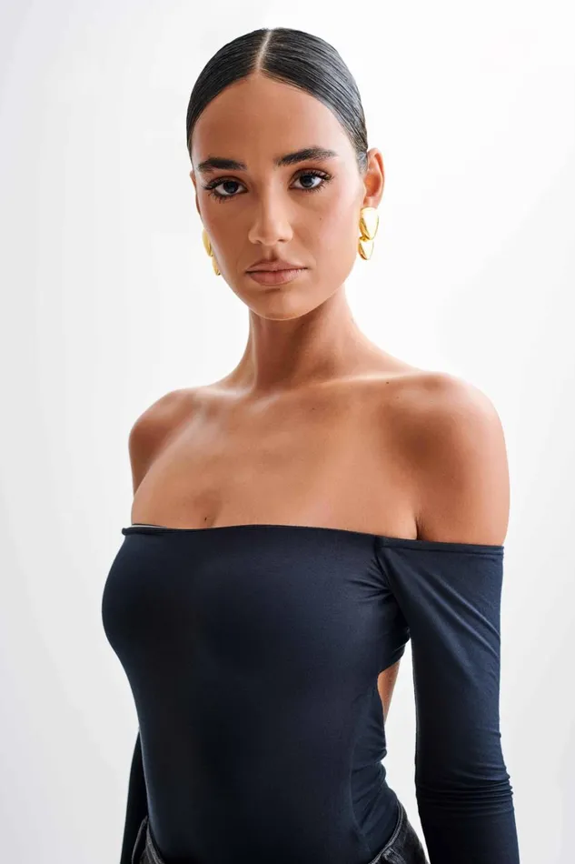 Women Meshki Tops Peta Off Shoulder Modal Long Sleeve Bodysuit 8211 Black