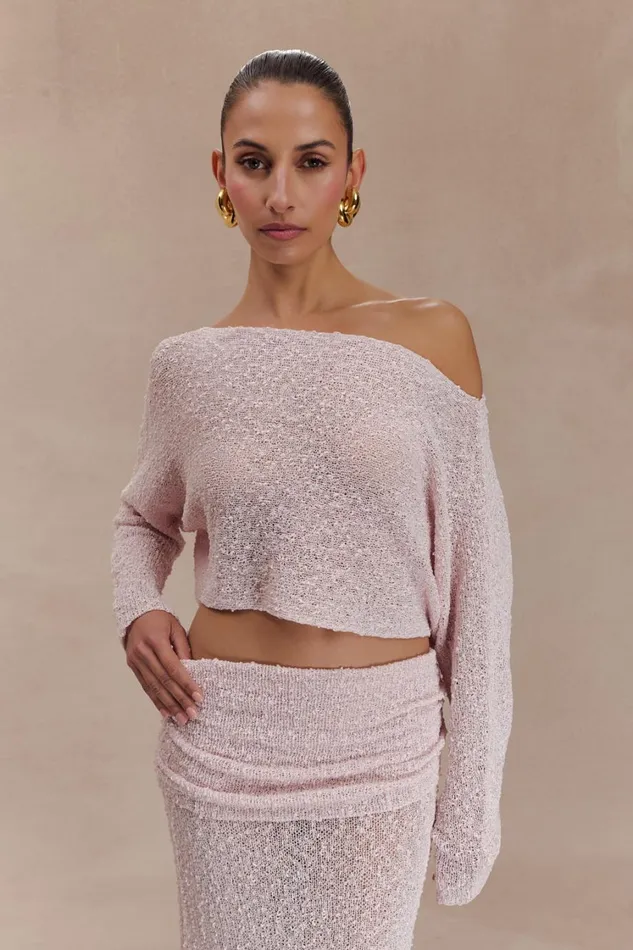 Women Meshki Tops Petra Long Sleeve Knit Crop Top 8211 Misty Rose