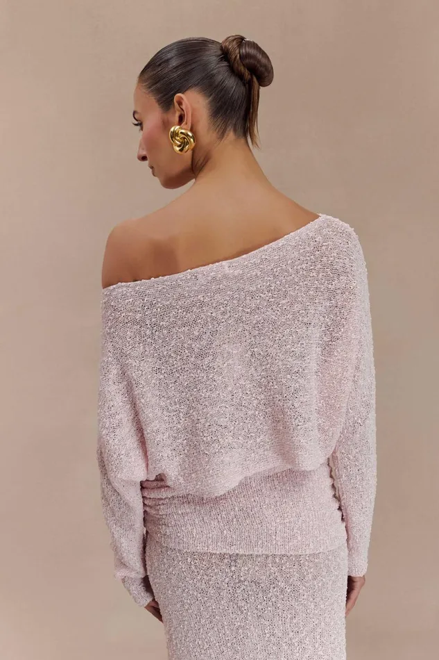 Women Meshki Tops Petra Long Sleeve Knit Crop Top 8211 Misty Rose
