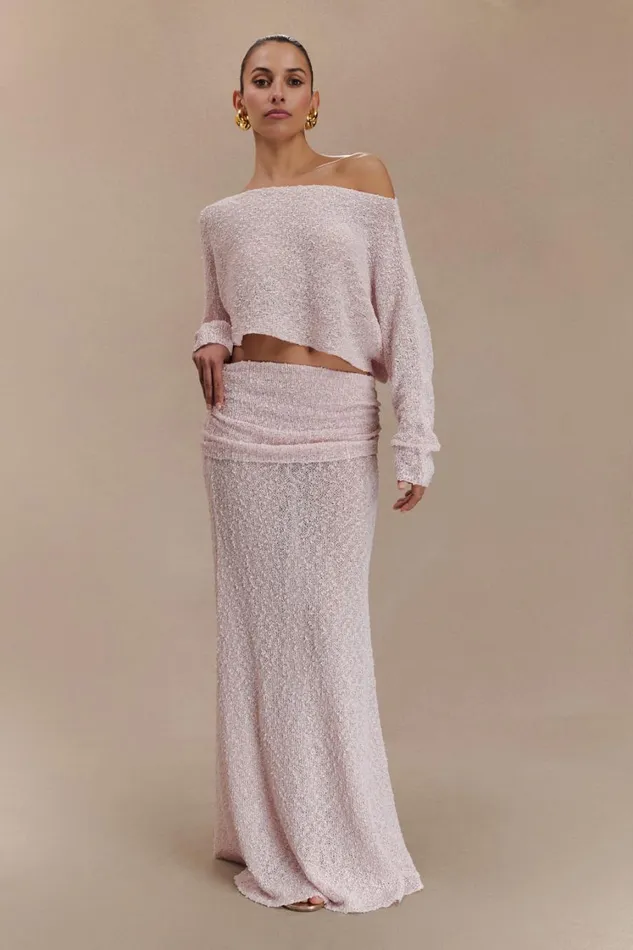 Women Meshki Tops Petra Long Sleeve Knit Crop Top 8211 Misty Rose