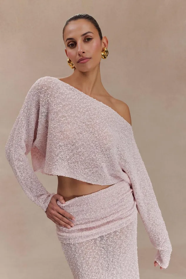 Women Meshki Tops Petra Long Sleeve Knit Crop Top 8211 Misty Rose