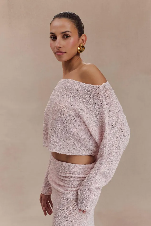 Women Meshki Tops Petra Long Sleeve Knit Crop Top 8211 Misty Rose