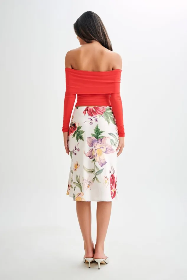 Women Meshki Tops Prue Ruched Off Shoulder Long Sleeve Top 8211 Pomegranate