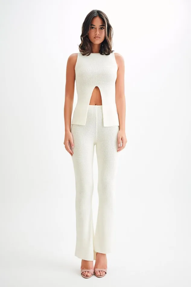 Women Meshki Tops Ridley Knit Tank Top With Split 8211 Ivory