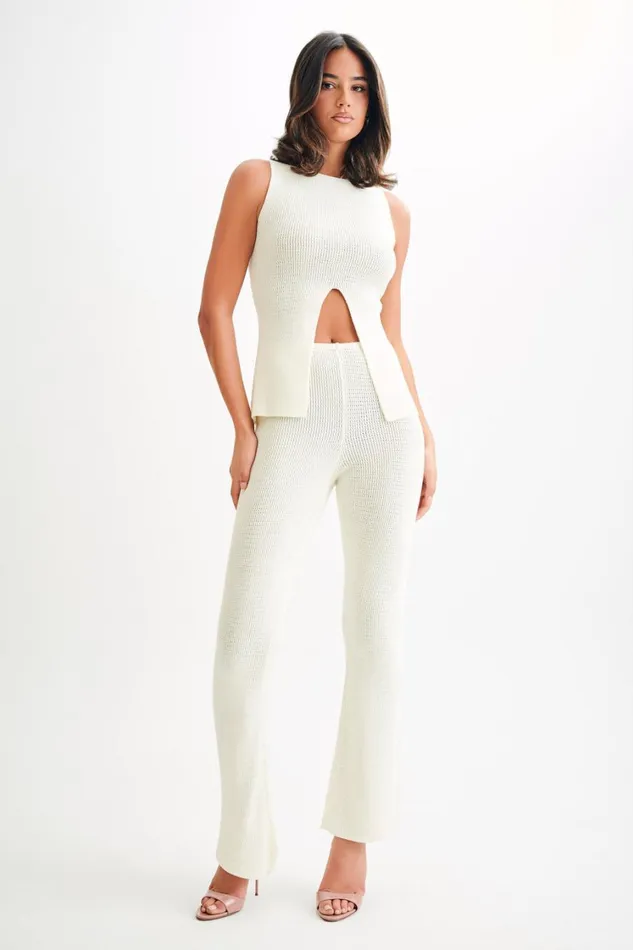 Women Meshki Tops Ridley Knit Tank Top With Split 8211 Ivory