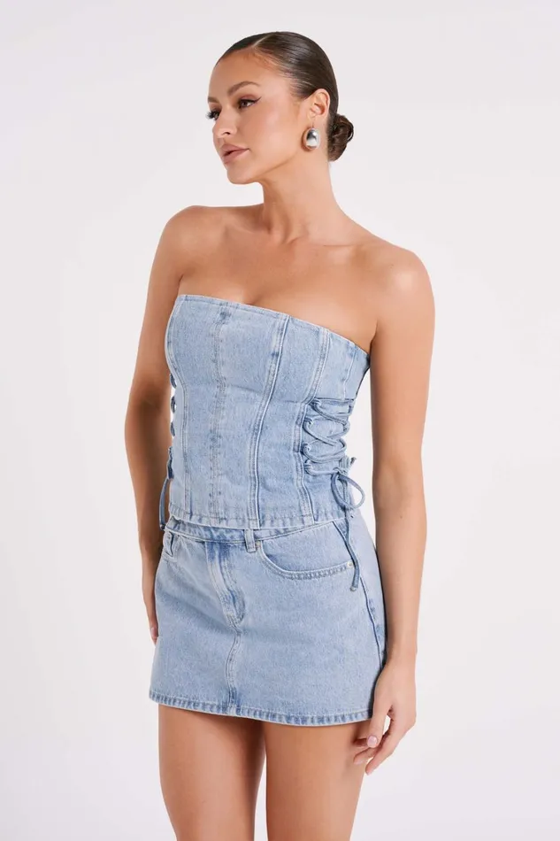 Women Meshki Tops Scheana Denim Corset 8211 Mid Blue