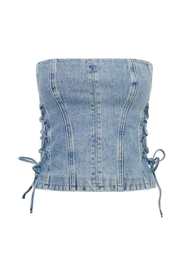 Women Meshki Tops Scheana Denim Corset 8211 Mid Blue