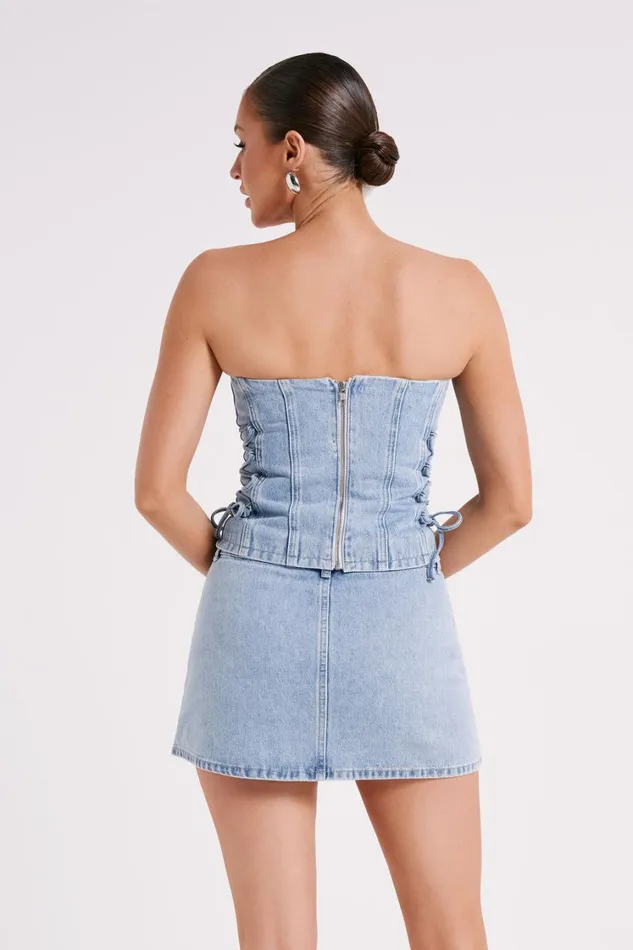 Women Meshki Tops Scheana Denim Corset 8211 Mid Blue