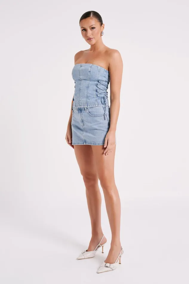 Women Meshki Tops Scheana Denim Corset 8211 Mid Blue