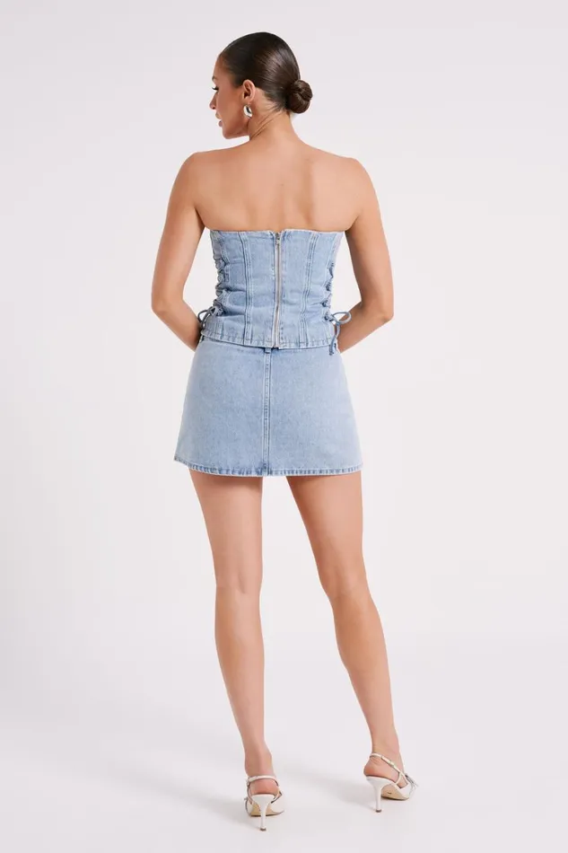 Women Meshki Tops Scheana Denim Corset 8211 Mid Blue