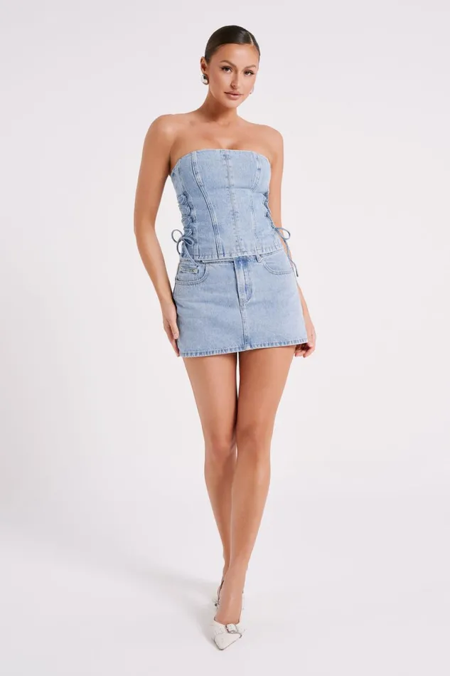 Women Meshki Tops Scheana Denim Corset 8211 Mid Blue