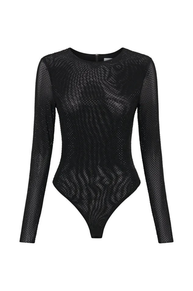 Women Meshki Tops Selma Long Sleeve Diamante Bodysuit 8211 BlackBlack