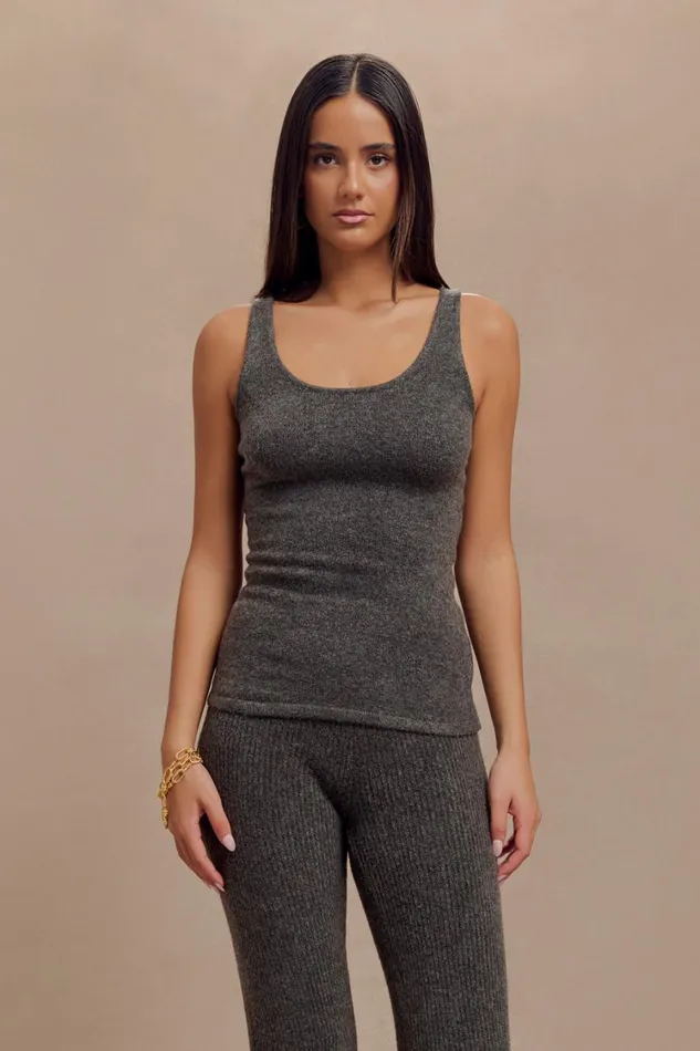 Women Meshki Tops Shyann Sleeveless Longline Knit Top 8211 Charcoal Marle
