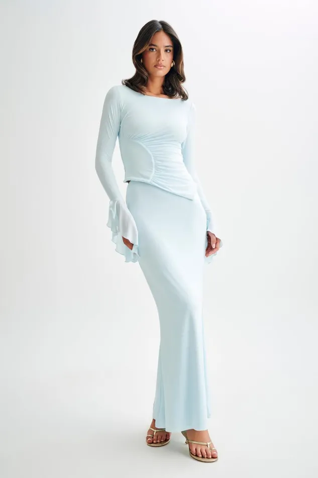 Women Meshki Tops Stevie Bell Sleeve Slinky Top 8211 Sky Blue