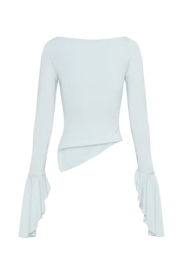 Women Meshki Tops Stevie Bell Sleeve Slinky Top 8211 Sky Blue