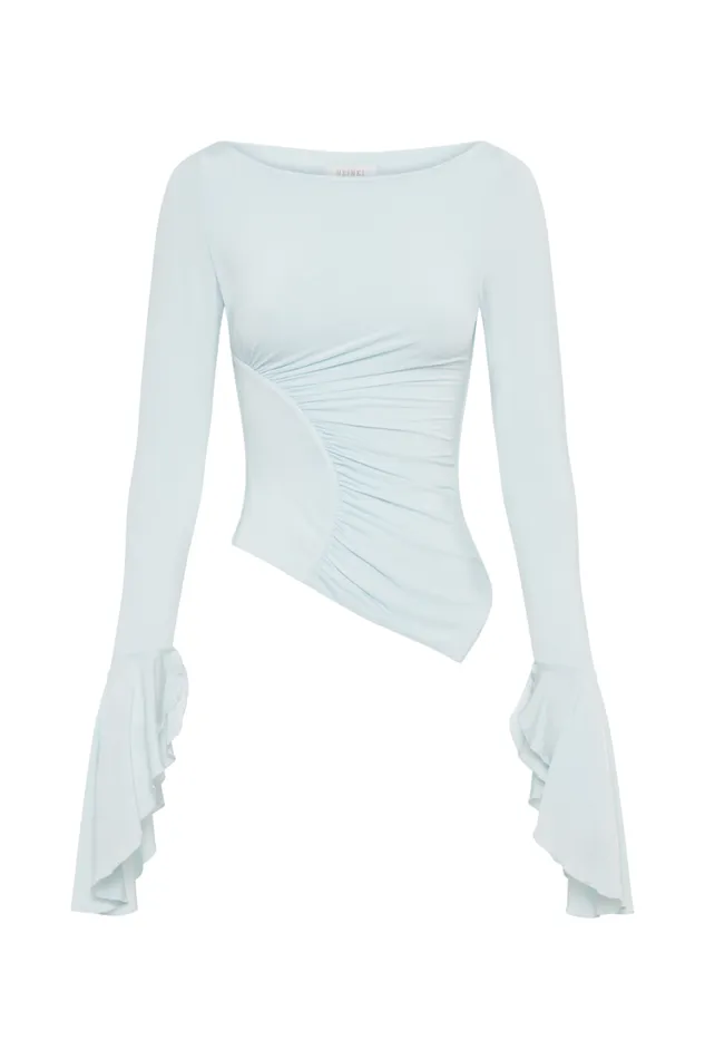Women Meshki Tops Stevie Bell Sleeve Slinky Top 8211 Sky Blue