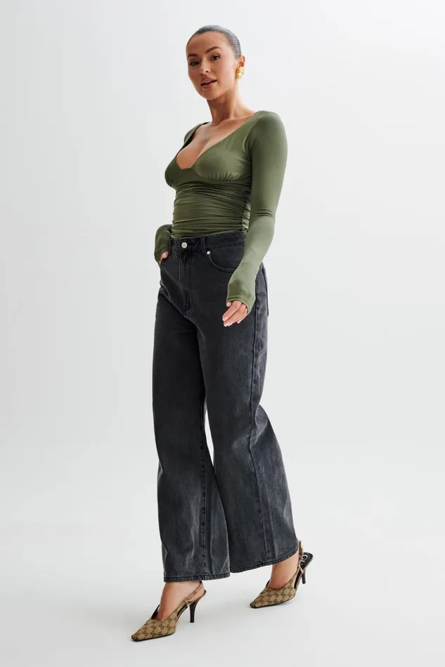 Women Meshki Tops Sutton Ruched Long Sleeve Top 8211 Military Olive