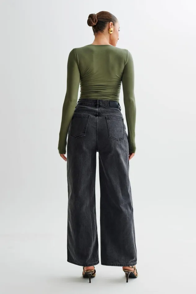 Women Meshki Tops Sutton Ruched Long Sleeve Top 8211 Military Olive