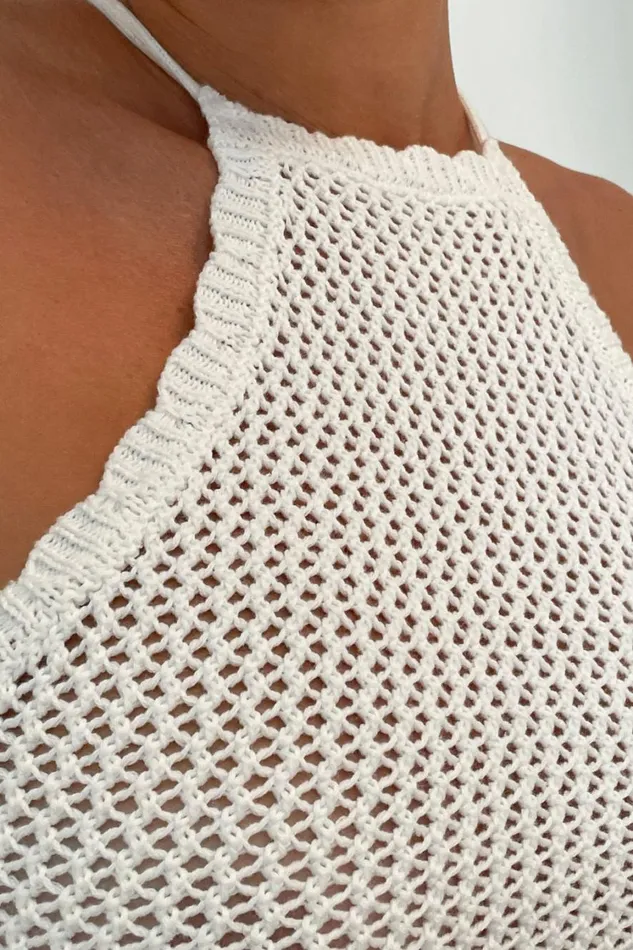 Women Meshki Tops Sylvana Crochet Halter Top 8211 White