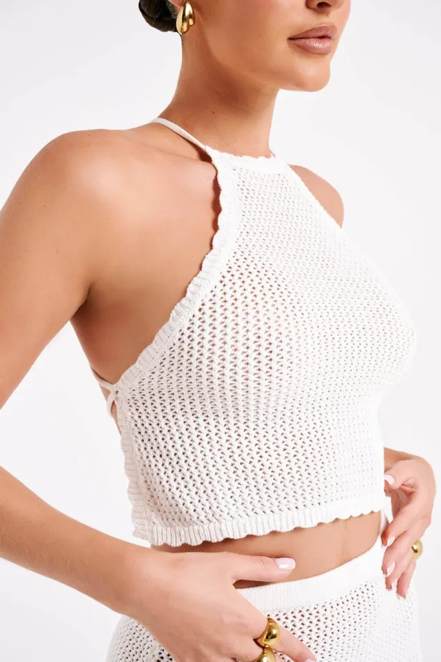 Women Meshki Tops Sylvana Crochet Halter Top 8211 White