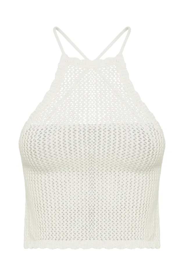 Women Meshki Tops Sylvana Crochet Halter Top 8211 White