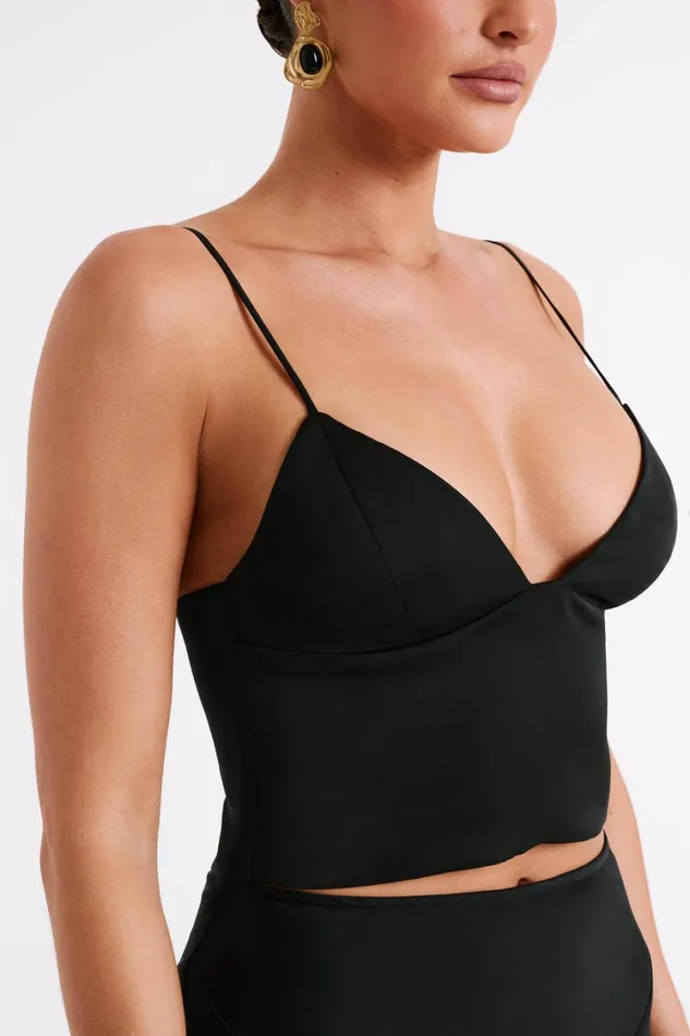 Women Meshki Tops Tia Long Line Satin Top 8211 Black
