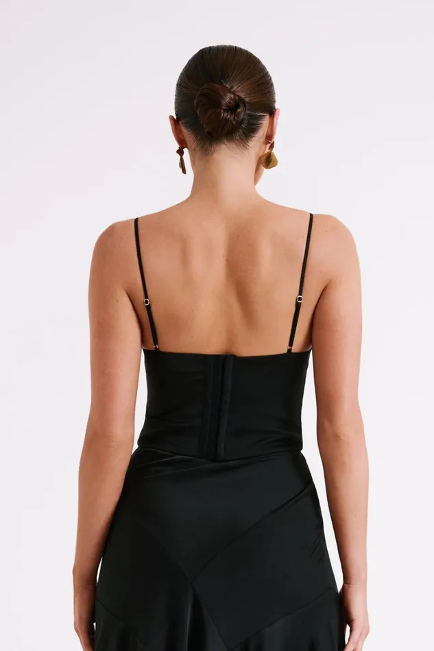 Women Meshki Tops Tia Long Line Satin Top 8211 Black