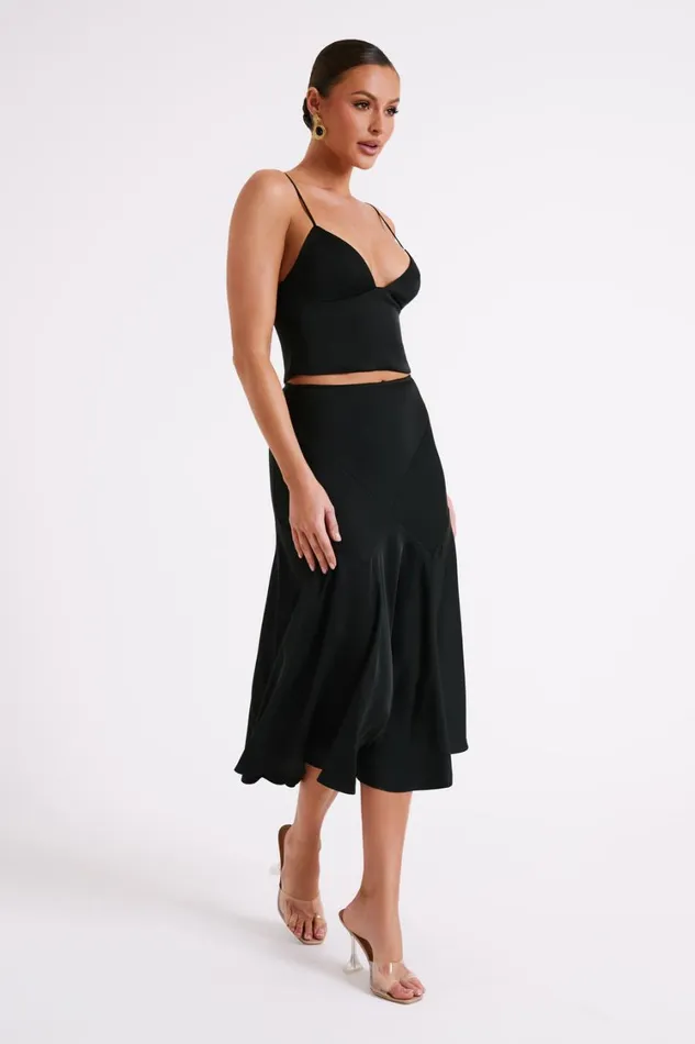 Women Meshki Tops Tia Long Line Satin Top 8211 Black