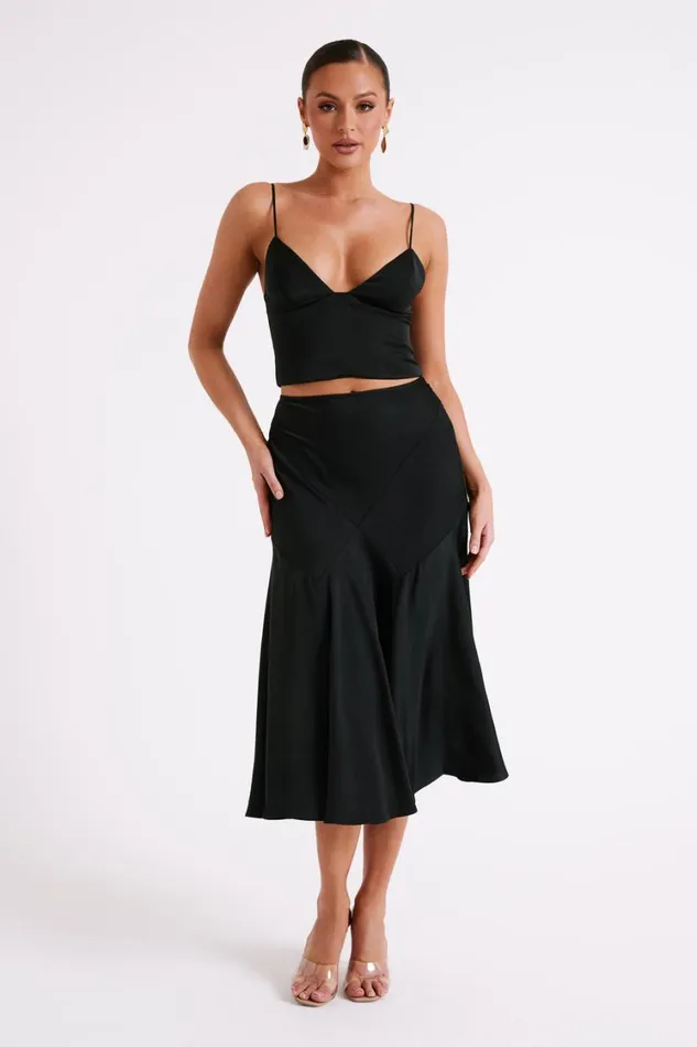 Women Meshki Tops Tia Long Line Satin Top 8211 Black