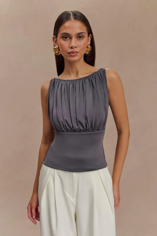Women Meshki Tops Tiarna Slinky Ruched Top 8211 Dark Charcoal
