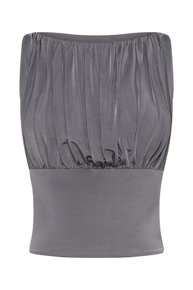 Women Meshki Tops Tiarna Slinky Ruched Top 8211 Dark Charcoal