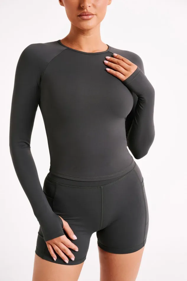 Women Meshki Tops Venus Long Sleeve Top 8211 Charcoal