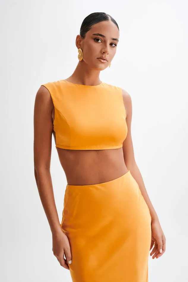 Women Meshki Tops Viviana Satin Sleeveless Crop Top 8211 Tangerine