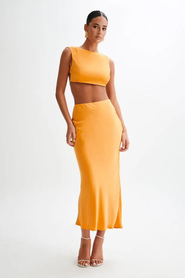 Women Meshki Tops Viviana Satin Sleeveless Crop Top 8211 Tangerine