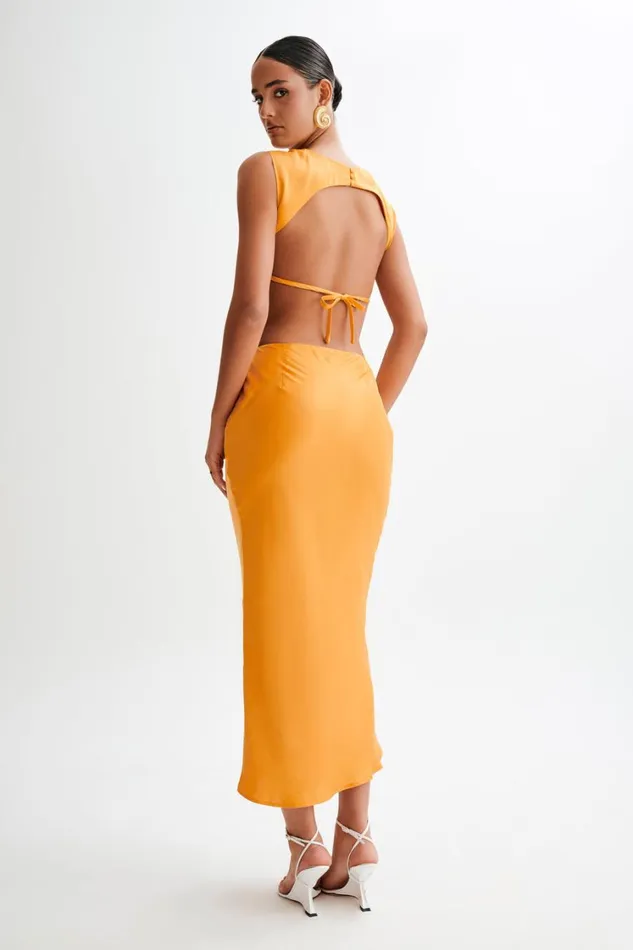 Women Meshki Tops Viviana Satin Sleeveless Crop Top 8211 Tangerine
