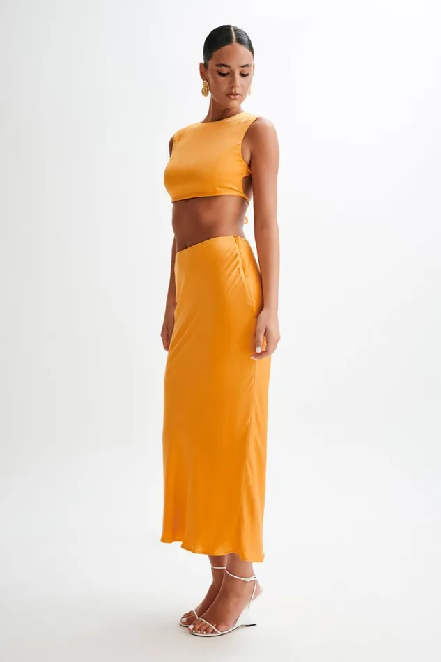 Women Meshki Tops Viviana Satin Sleeveless Crop Top 8211 Tangerine
